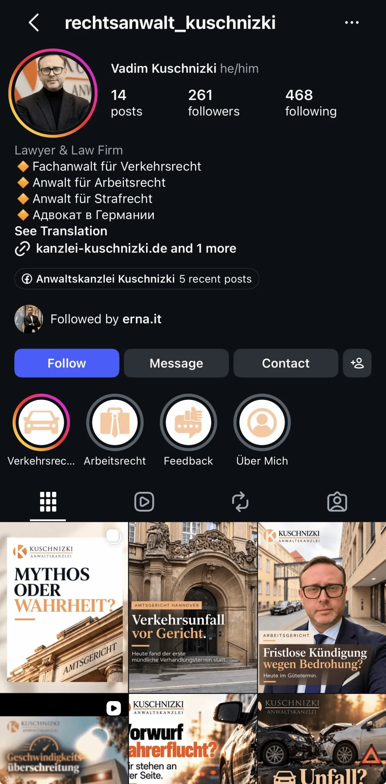 Instagram-Profil @rechtsanwalt_kuschnizki – Rechtsanwalt Kuschnizki