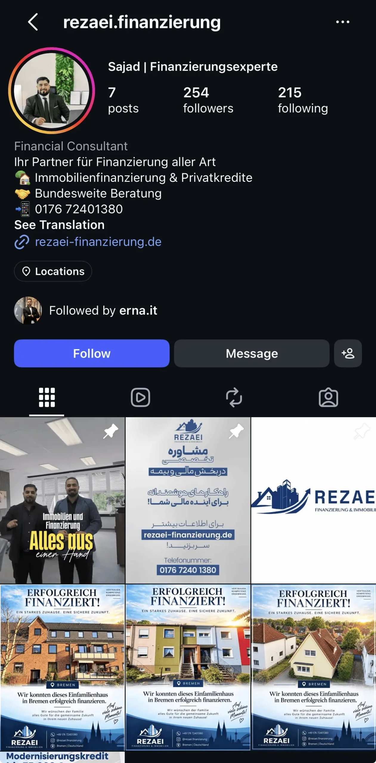 Instagram-Profil @rezaei.finanzierung – Rezaei Finanzierung
